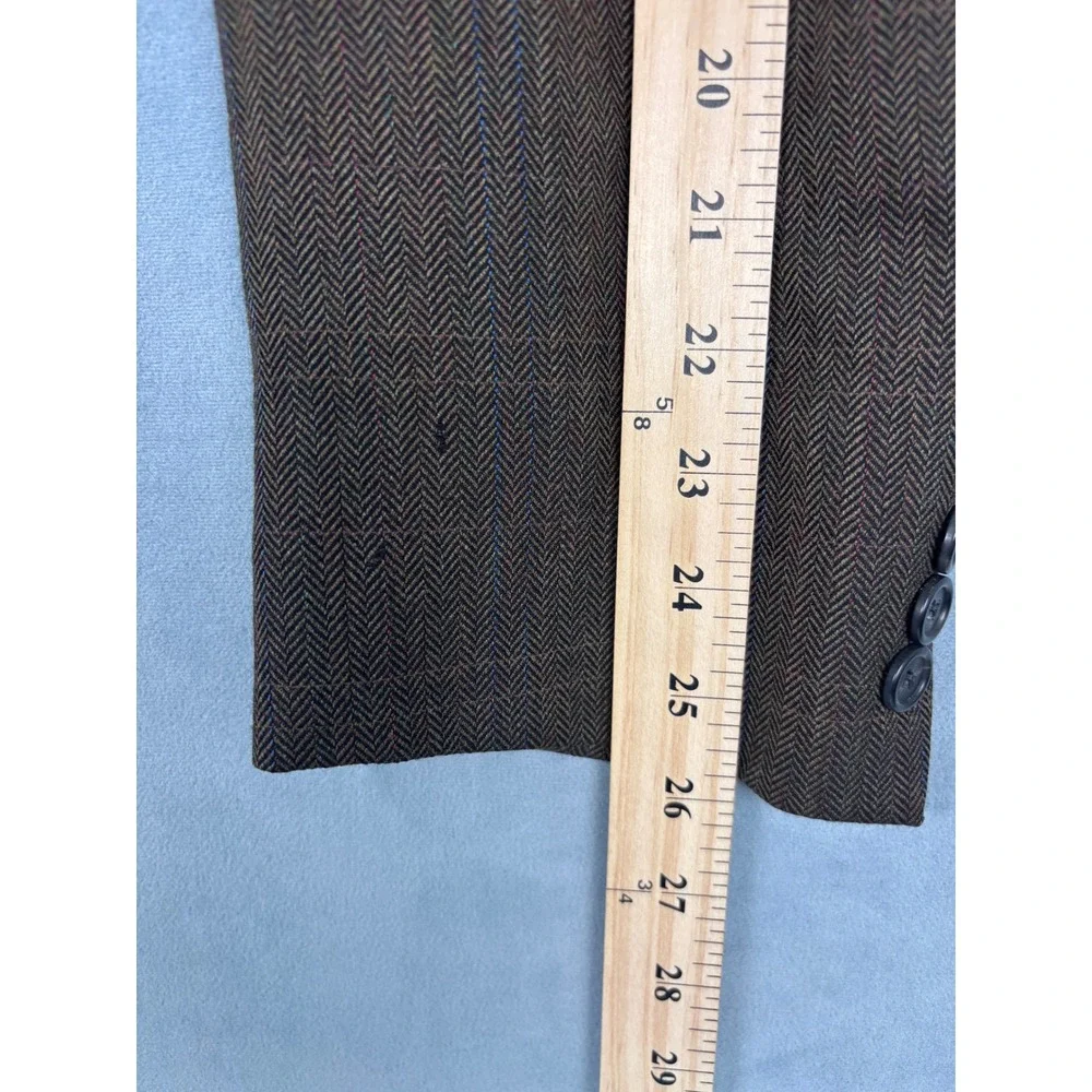 Lauren Ralph Lauren Mens 44L Brown Wool Herringbone Windowpane Blazer Sport Coat